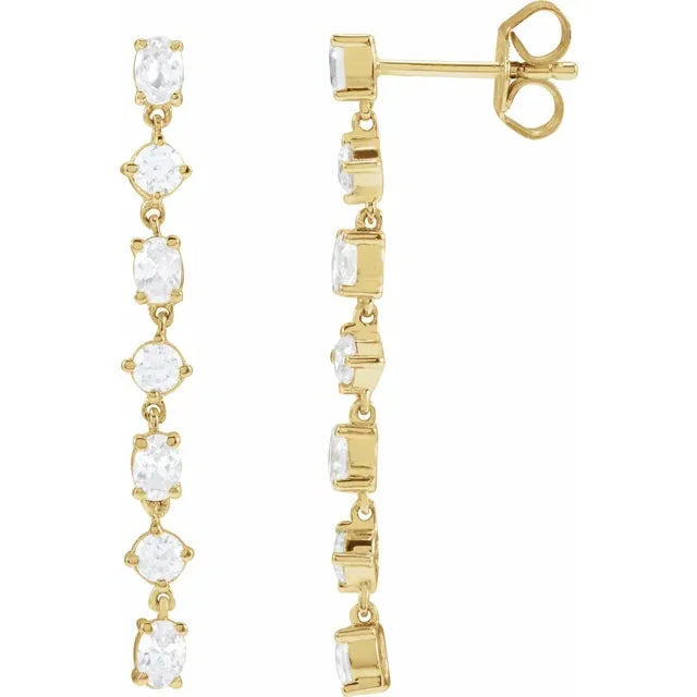Luminous Layers: 1.15ctw Round and Oval Diamond Dangle 14k Yellow Gold
