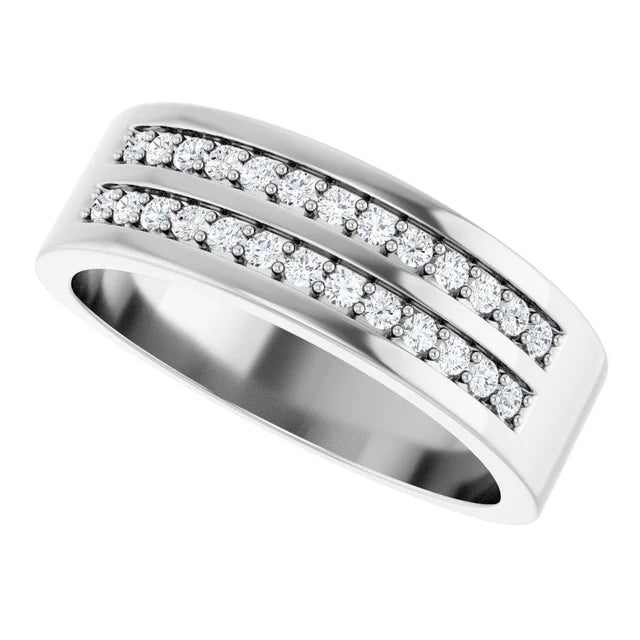 14K White Gold 3/8 CTW Natural Diamond Double Row Tapered Band