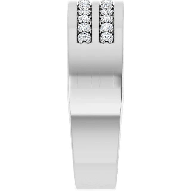 14K White Gold 3/8 CTW Natural Diamond Double Row Tapered Band