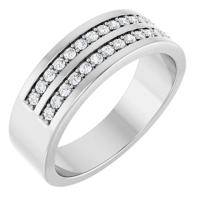 14K White Gold 3/8 CTW Natural Diamond Double Row Tapered Band