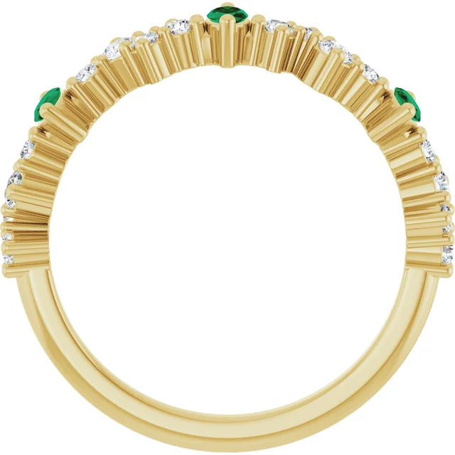 1.25ctw Marquee Shape Emeralds and Round Diamond Anniversary Band 14k Yellow Gold