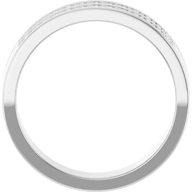 14K White Gold 3/8 CTW Natural Diamond Double Row Tapered Band