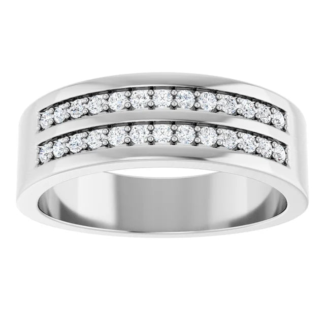 14K White Gold 3/8 CTW Natural Diamond Double Row Tapered Band