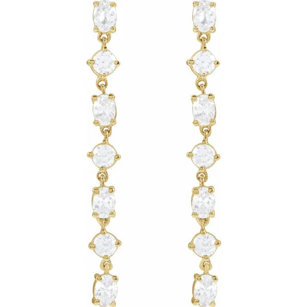 Luminous Layers: 1.15ctw Round and Oval Diamond Dangle 14k Yellow Gold