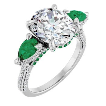 2ct Oval Diamond With Emerald Accented 14k White Gold