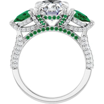 2ct Oval Diamond With Emerald Accented 14k White Gold