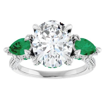 2ct Oval Diamond With Emerald Accented 14k White Gold