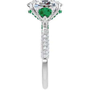 2ct Oval Diamond With Emerald Accented 14k White Gold