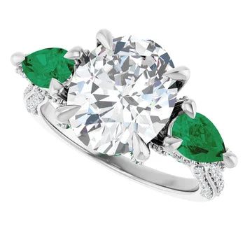 2ct Oval Diamond With Emerald Accented 14k White Gold