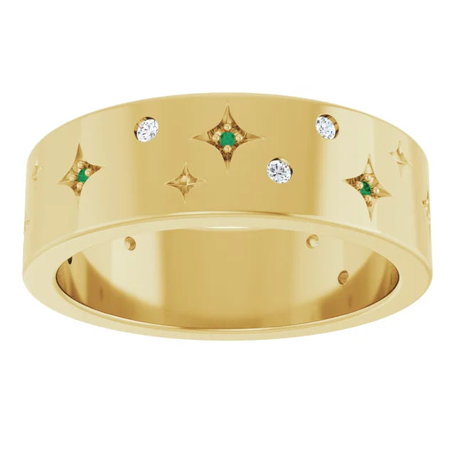 14k 1.25ct Yellow Gold Band Accented with Diamonds and Emeralds