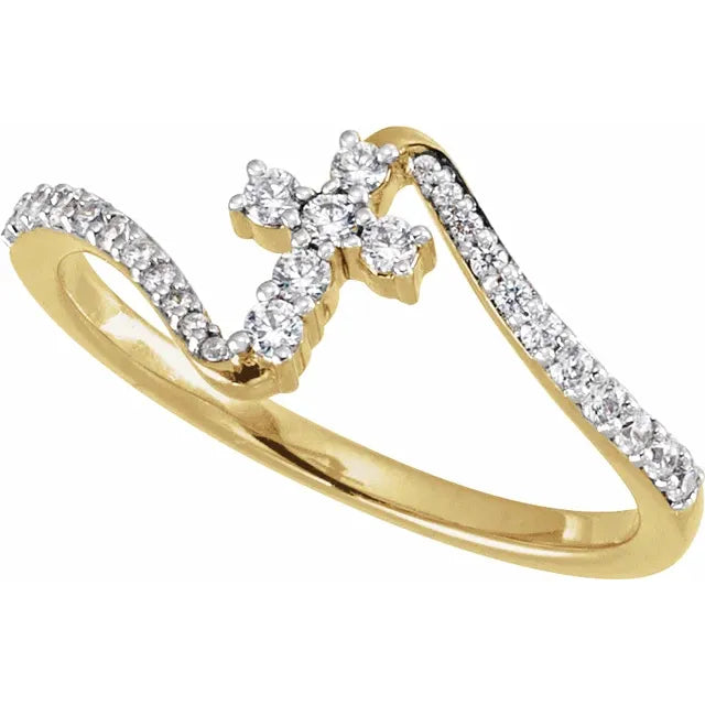 14K Yellow Gold 1/4 CTW Lab-Grown Diamond Cross Ring
