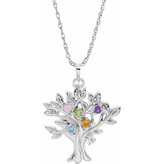 10K White Gold 6-stone My Tree™ Family 18" Necklace