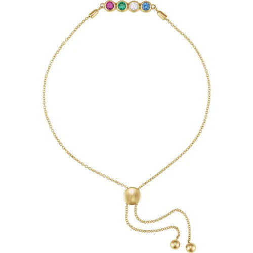 14K Yellow Gold 3 mm Round 4-Stone Family Bracelet-Set 7 1/2" Bracelet