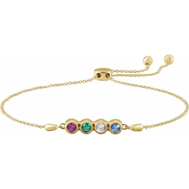 14K Yellow Gold 3 mm Round 4-Stone Family Bracelet-Set 7 1/2" Bracelet