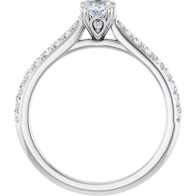 10K White Gold Oval Accented Engagement Ring