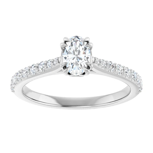 10K White Gold Oval Accented Engagement Ring