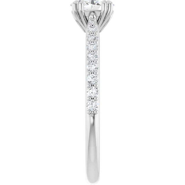 10K White Gold Oval Accented Engagement Ring