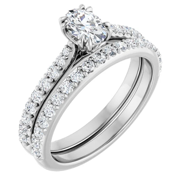 10K White Gold Oval Accented Engagement Ring